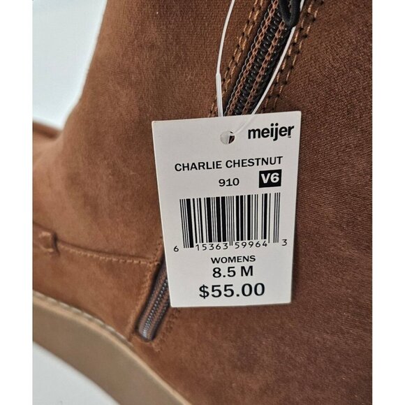 New London Underground Charlie Chestnut Suede Platform Boot Inside Zip Women 8.5 - Picture 7 of 8